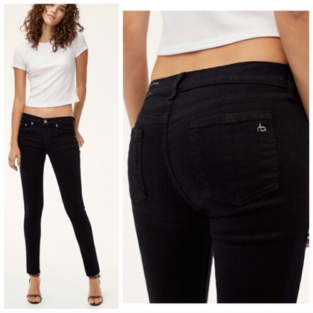 Rag & Bone Coated Black Mid Rise Skinny Jeans Size 29